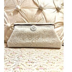 Vintage White French Beaded Evening Clutch Made France by Hand 1950s–60s Bridal